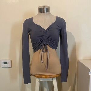 Elegant Ruched Long Sleeve Top - Gray and Tan